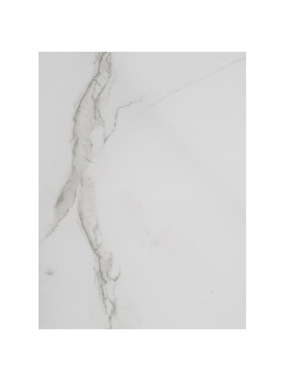 Dienblad-bijzettafel Cupid met glazen tafelblad in marmerlook, Frame: gepoedercoat ijzer, Tafelblad: gelamineerde glasplaat me, Wit, Ø 43 x H 45 cm