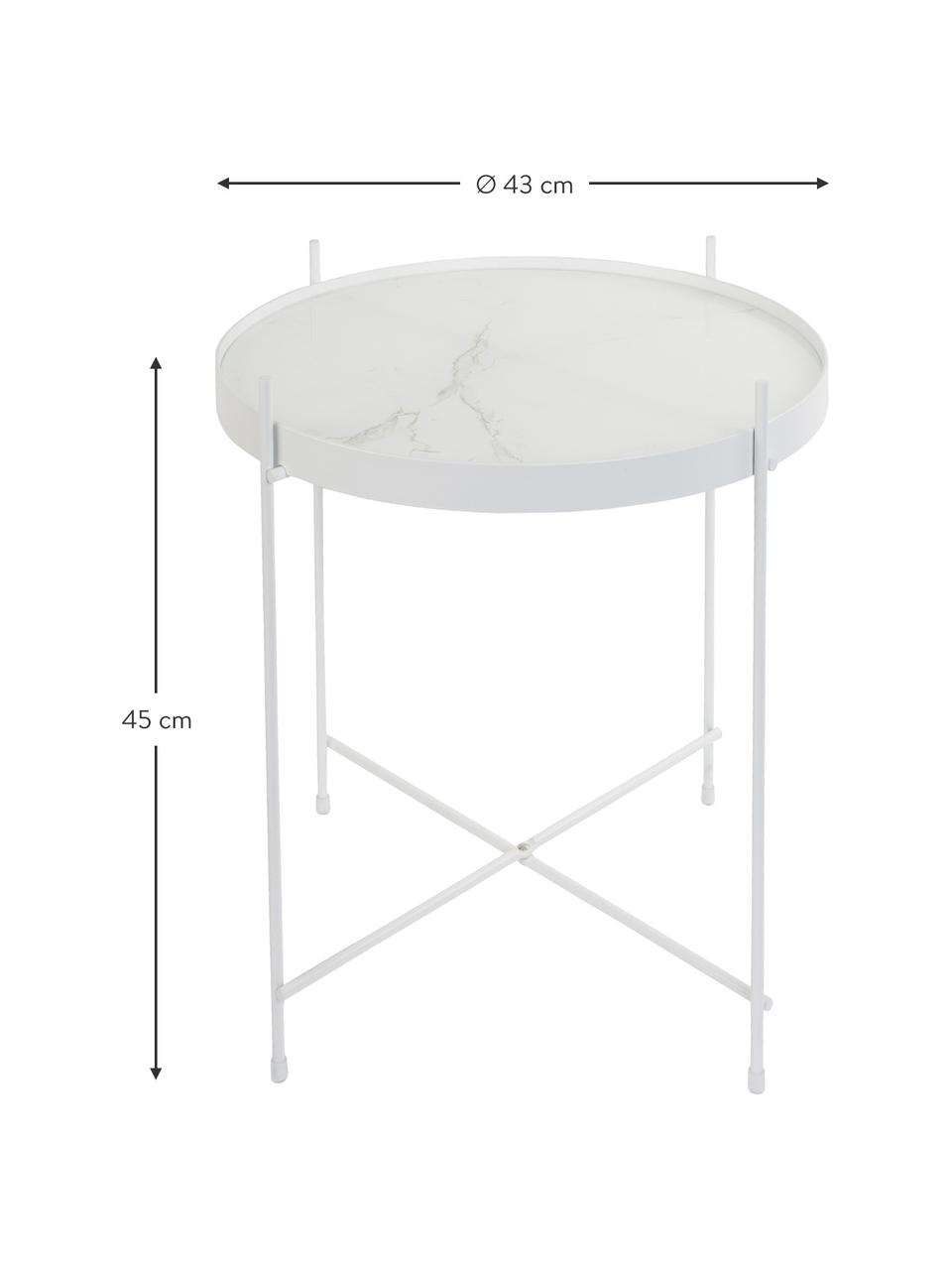 Mesa auxiliar Cupid, tablero de cristal en aspecto mármol, Estructura: hierro con pintura en pol, Tablero: vidrio laminado con efect, Blanco, Ø 43 x Al 45 cm