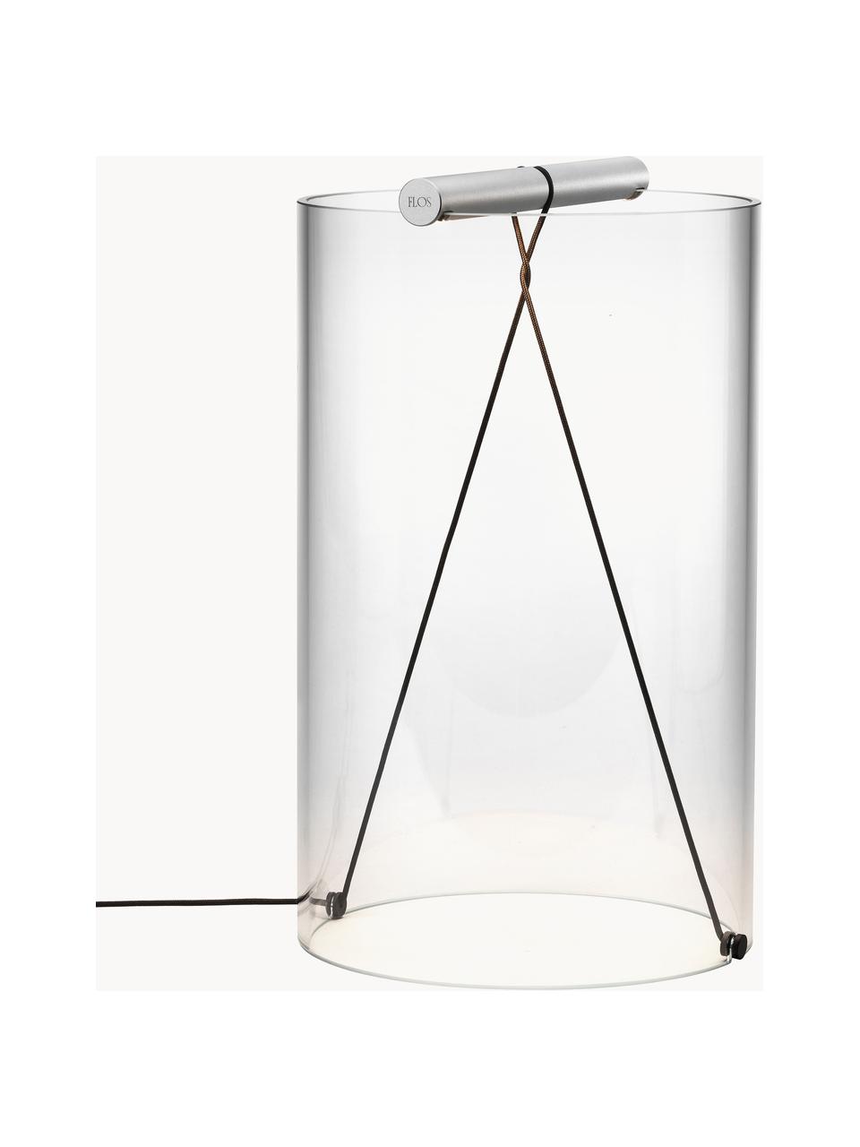 Lámpara de mesa LED regulable To-Tie, Pantalla: vidrio, Estructura: aluminio recubierto, Cable: cubierto en tela, Acero inoxidable, transparente, Ø 21 x Al 34 cm