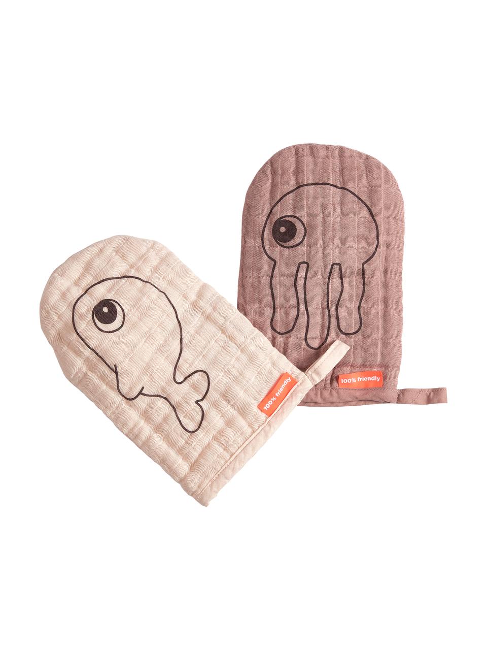 Waschlappen-Set Sea Friends, 2-tlg., 100% Baumwolle, Oeko-Tex-zertifiziert, Rosa, B 13 x L 18 cm