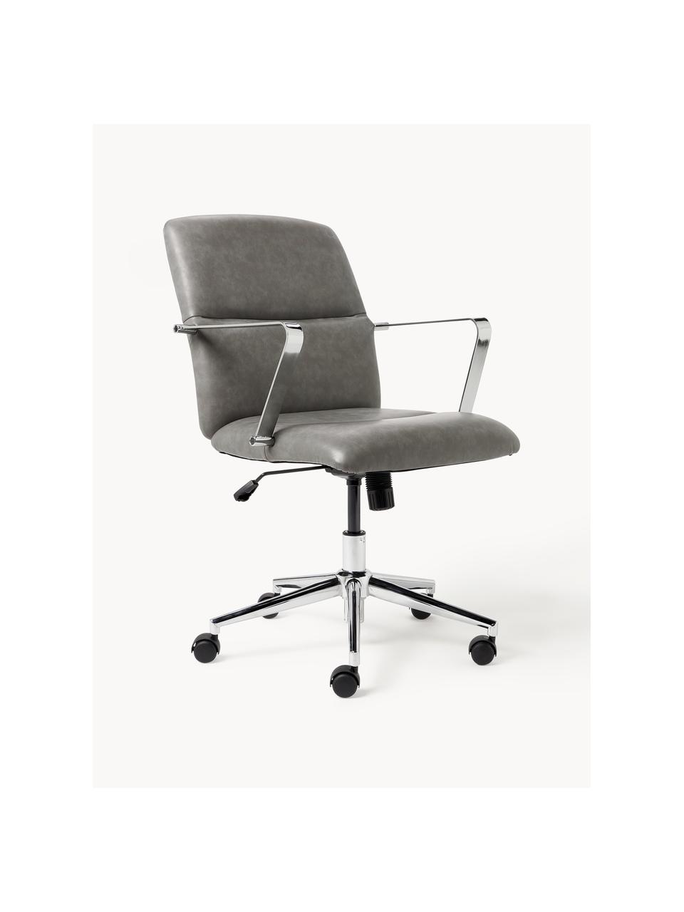Krzesło biurowe ze sztucznej skóry Reto, Tapicerka: skóra ekologiczna (100% p, Stelaż: metal powlekany, Szara skóra ekologiczna, S 60 x G 68 cm
