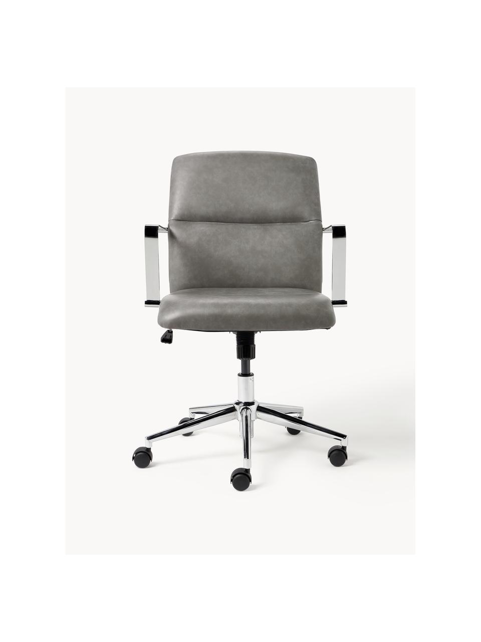 Krzesło biurowe ze sztucznej skóry Reto, Tapicerka: skóra ekologiczna (100% p, Stelaż: metal powlekany, Szara skóra ekologiczna, S 60 x G 68 cm