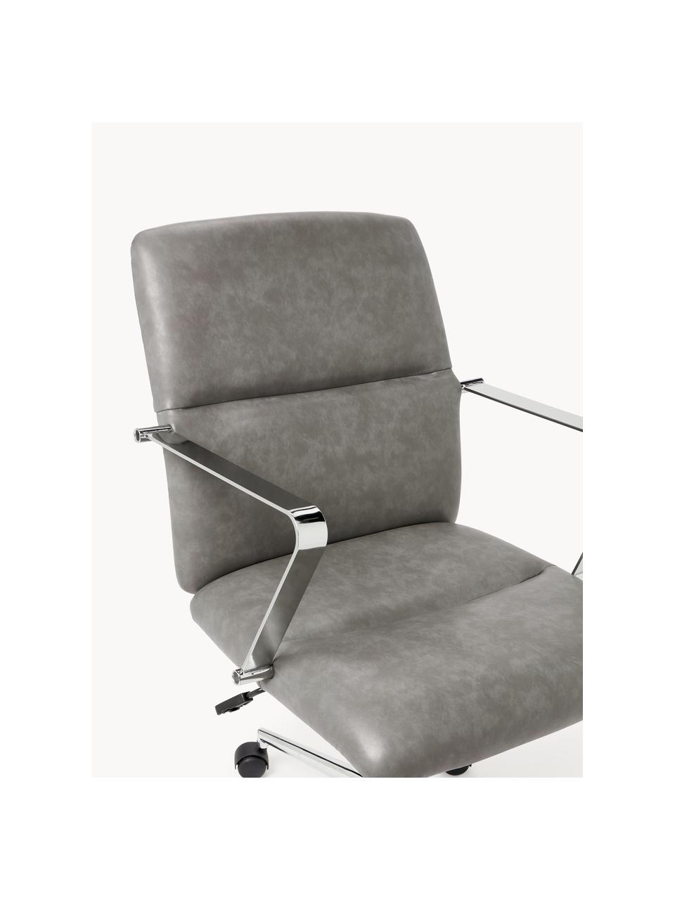 Silla de escritorio de cuero sintético con reposabrazos Reto, altura regulable, Funda: terciopelo (100% poliéste, Cuero sintético gris, An 60 x L 68 cm