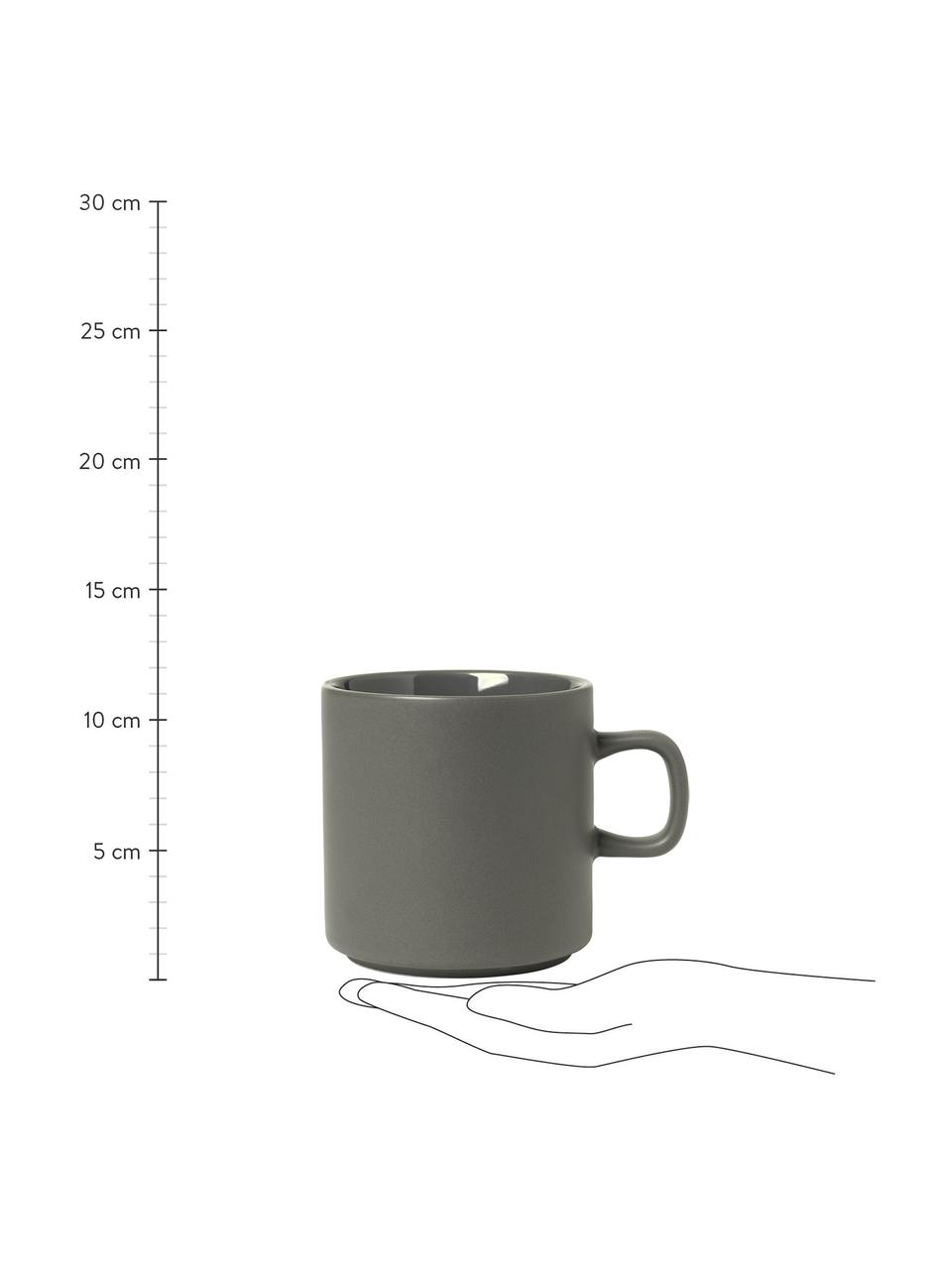 Kaffeetassen Pilar in Dunkelgrau matt/glänzend, 6 Stück, Keramik, Dunkelgrau, Ø 9 x H 9 cm, 250 ml