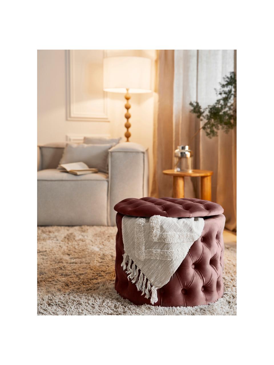 Pouf coffre en velours brun rouillé Chiara, Brun rouillé, Ø 50 x haut. 42 cm