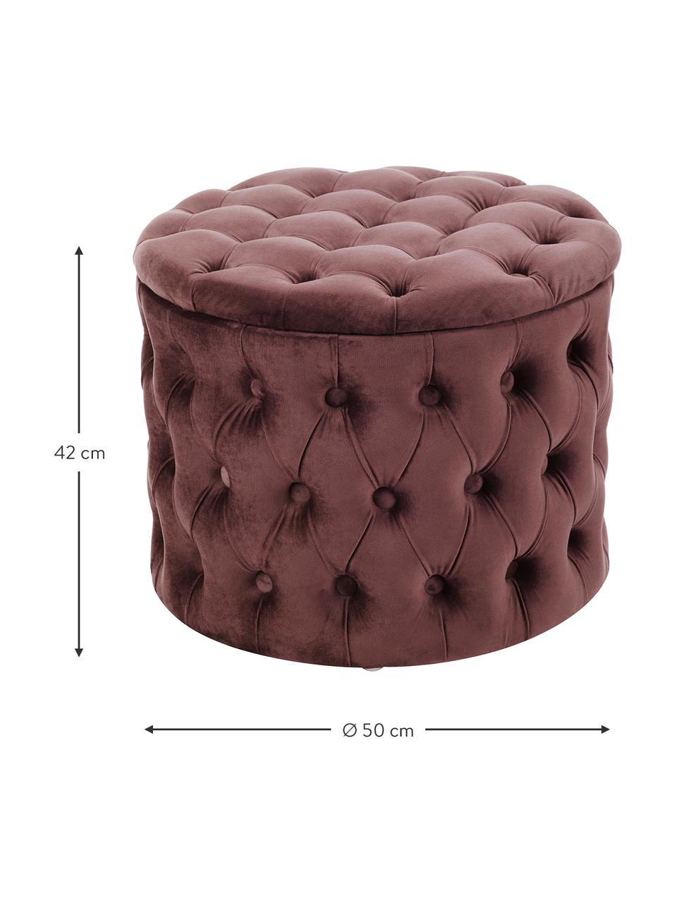 Pouf coffre en velours brun rouillé Chiara, Brun rouillé, Ø 50 x haut. 42 cm