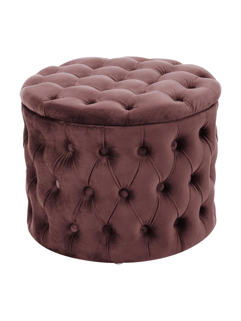 Pouf coffre en velours brun rouillé Chiara, Brun rouillé, Ø 50 x haut. 42 cm