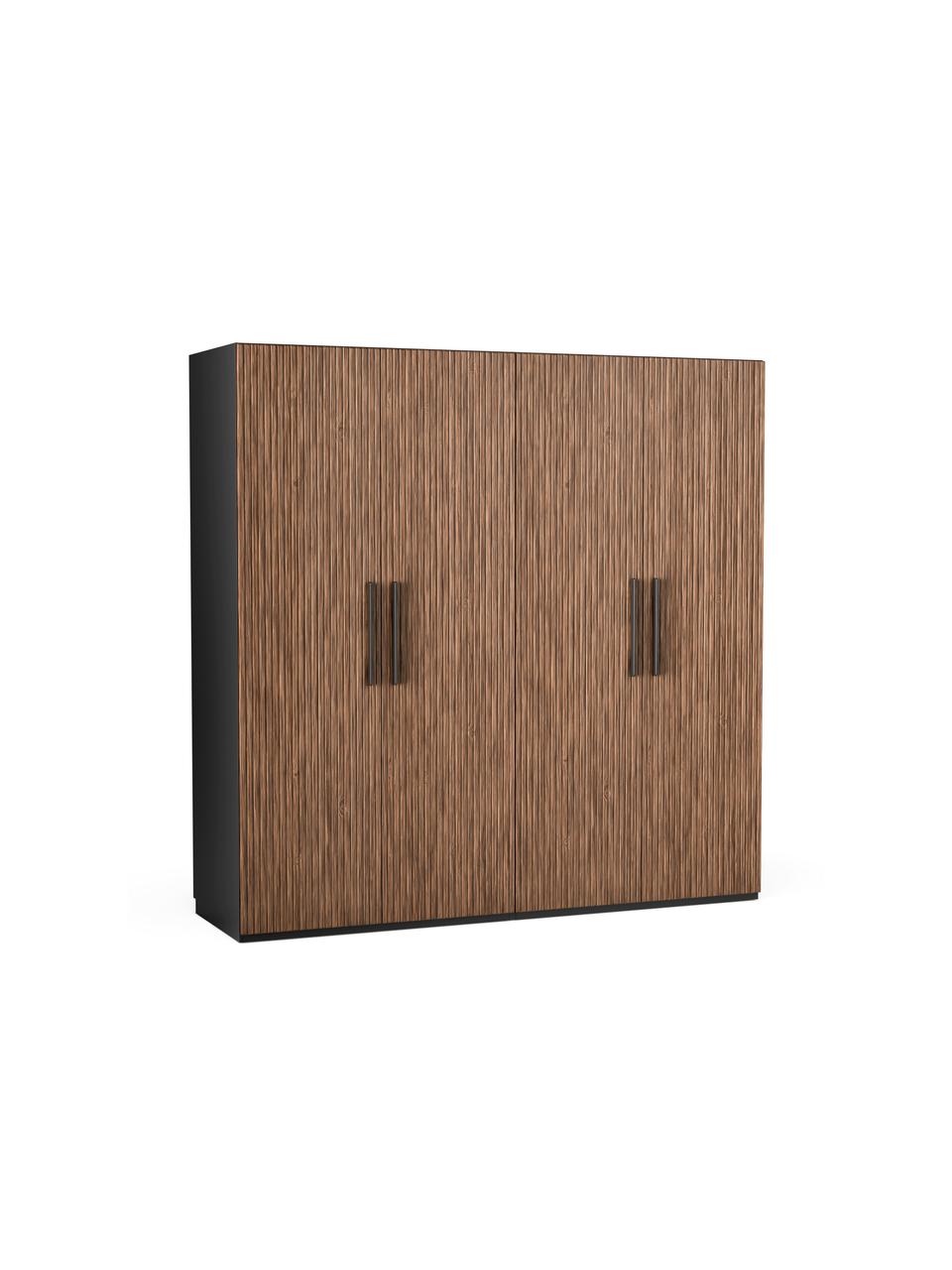 Armoire modulaire à portes battantes Leon, largeur 200 cm, plusieurs variantes, Aspect bois de noyer, noir, Classic Interior, hauteur 200 cm