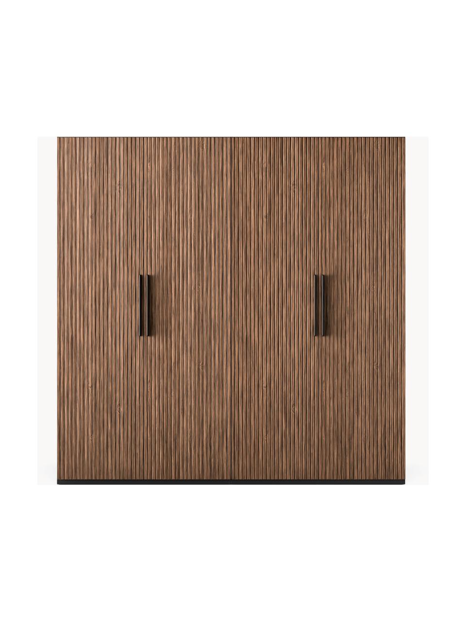 Armario modular Simone, 4 puertas (200 cm), diferentes variantes, Estructura: tablero aglomerado revest, Aspecto madera de nogal, negro, Interior Basic (An 200 x Al 200 cm)