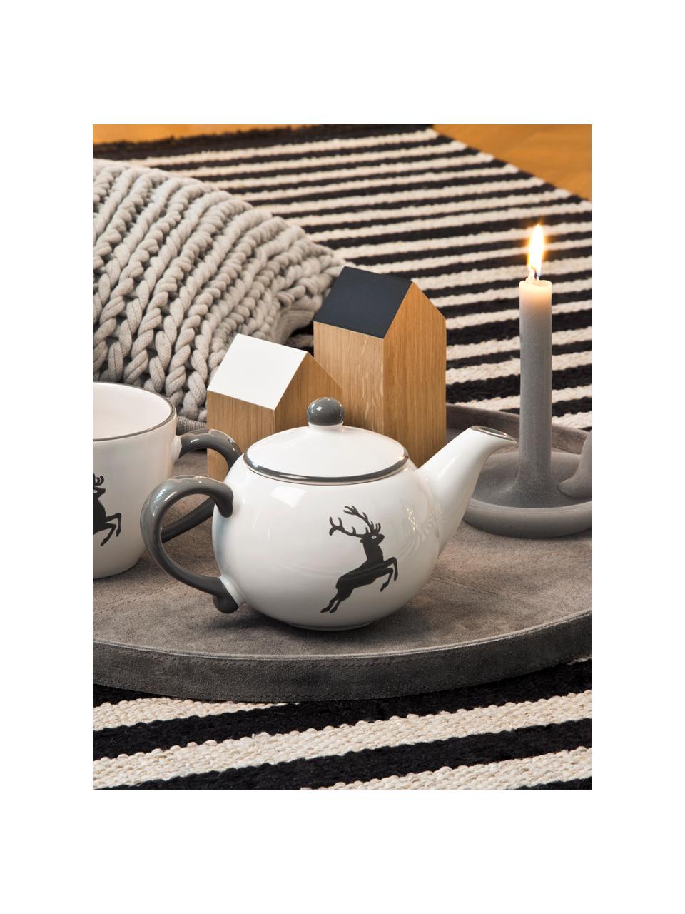 Ručně vyrobená čajová konvička Grauer Hirsch, Keramika, Šedá, bílá, 500 ml