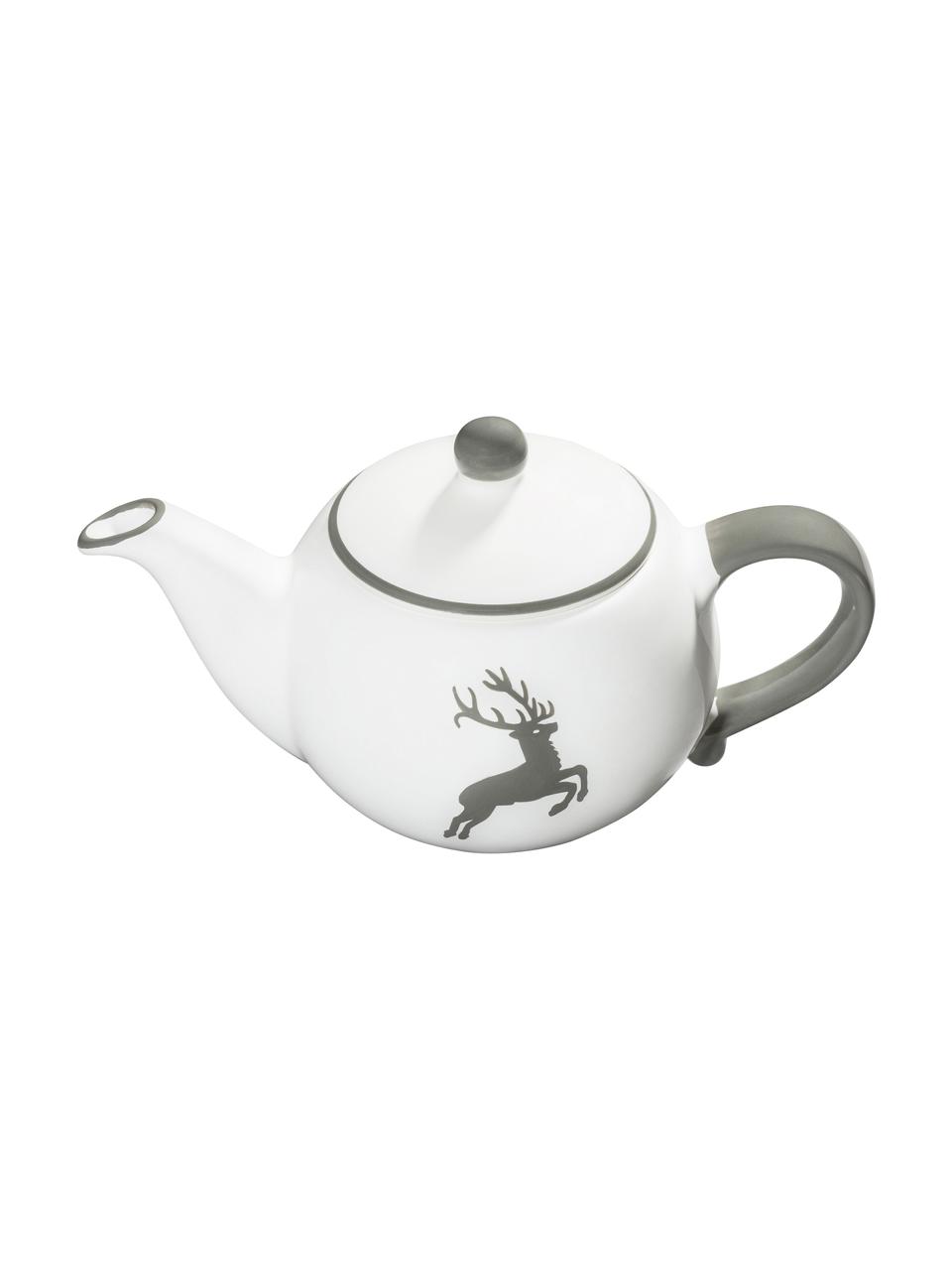 Handgefertigte Teekanne Grauer Hirsch, Keramik, Weiß, Grau, 500 ml