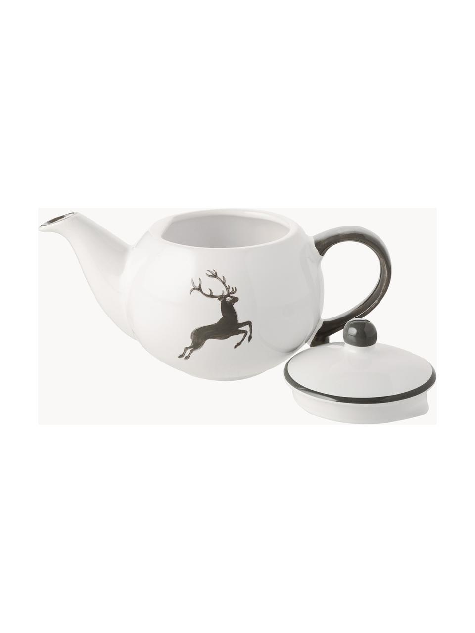 Handgefertigte Teekanne Grauer Hirsch, 500 ml, Keramik, Weiß, Grau, 500 ml