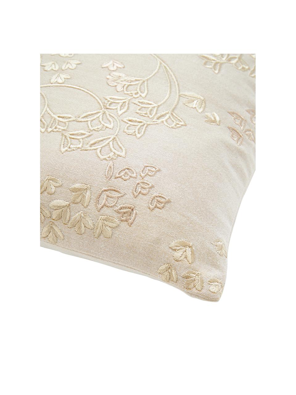 Baumwollsatin-Kissenhülle Cynthia mit Blumen-Muster, 100% Baumwollsatin, Beige, B 40 x L 40 cm