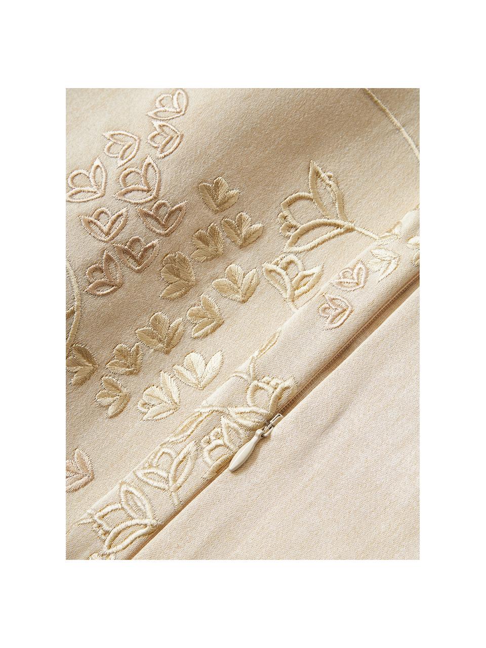 Housse de coussin satin de coton motif floral beige Cynthia, 100 % satin de coton, Beige, Larg. 40 cm, long. 40 cm