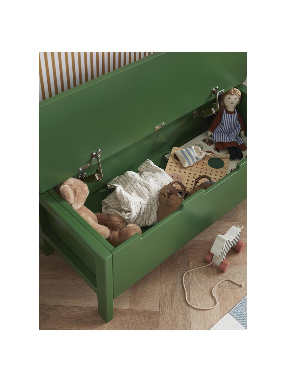 Banc avec rangement Carl Larsson, MDF, bois de pin, Vert foncé, larg. 85 x haut. 34 cm