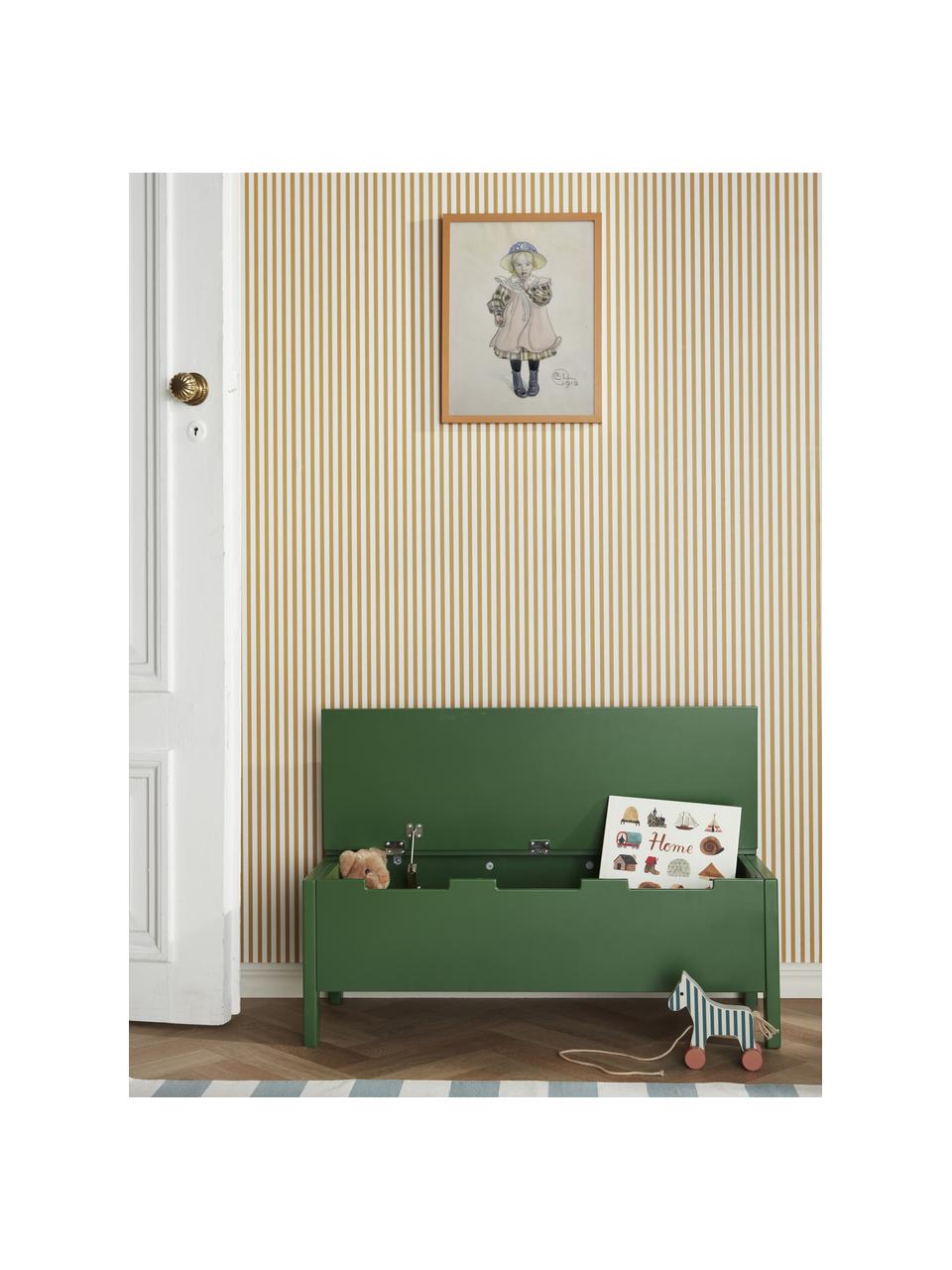 Banc avec rangement Carl Larsson, MDF, bois de pin, Vert foncé, larg. 85 x haut. 34 cm