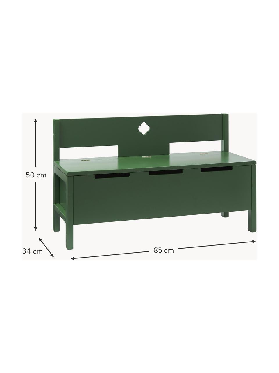 Banc avec rangement Carl Larsson, MDF, bois de pin, Vert foncé, larg. 85 x haut. 34 cm