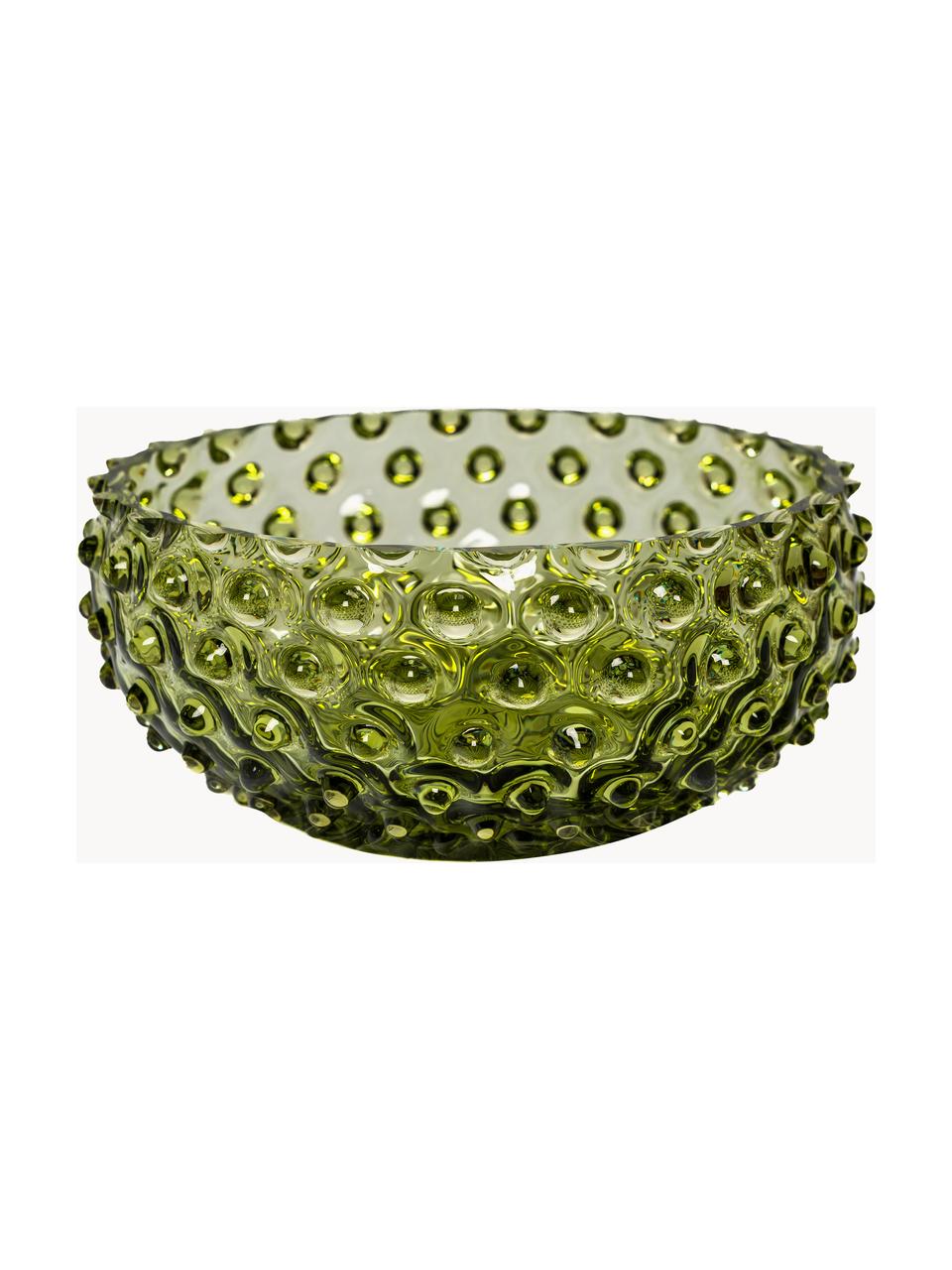 Bol de vidrio soplado artesanalmente con relieves Tapas, Vidrio, Verde oliva, Ø 17 x Al 7 cm