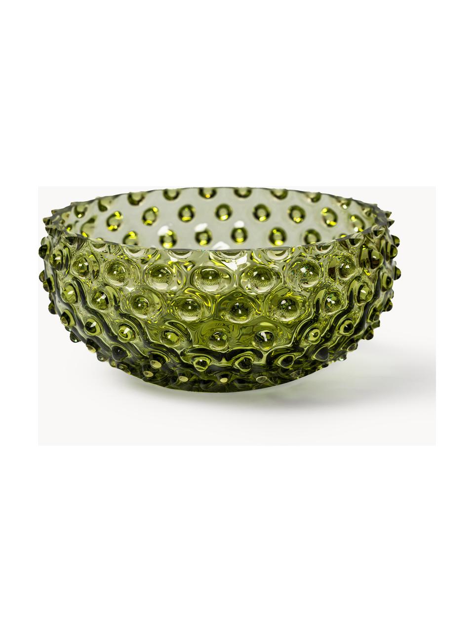 Misa ze szkła dmuchanego Hobnail, Szkło dmuchane, Oliwkowy zielony, transparentny, Ø 17 x W 7 cm