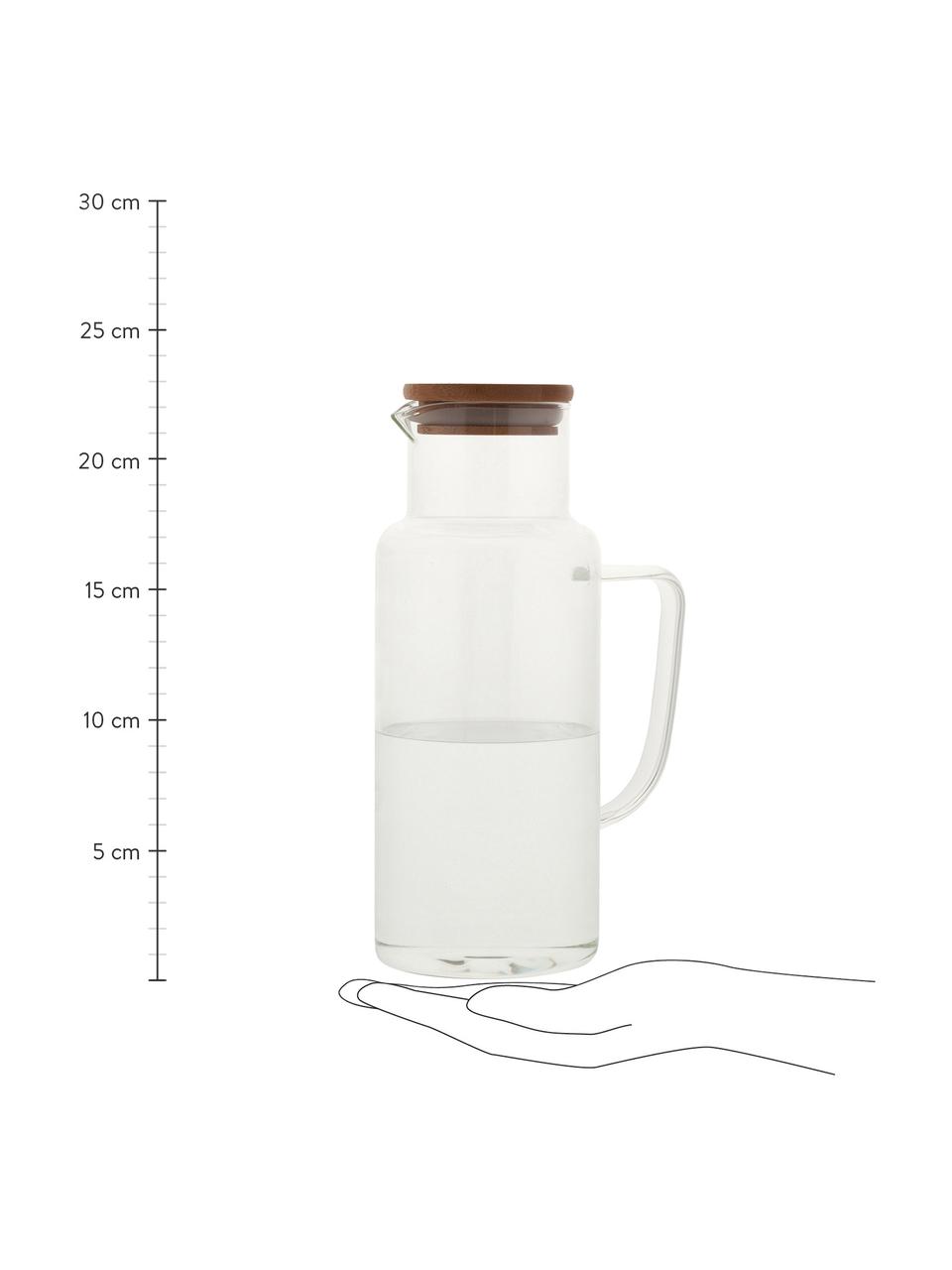 Karafka ze szkła z bambusową pokrywką Jarro, 1 l, Transparentny, W 23 cm, 1 l