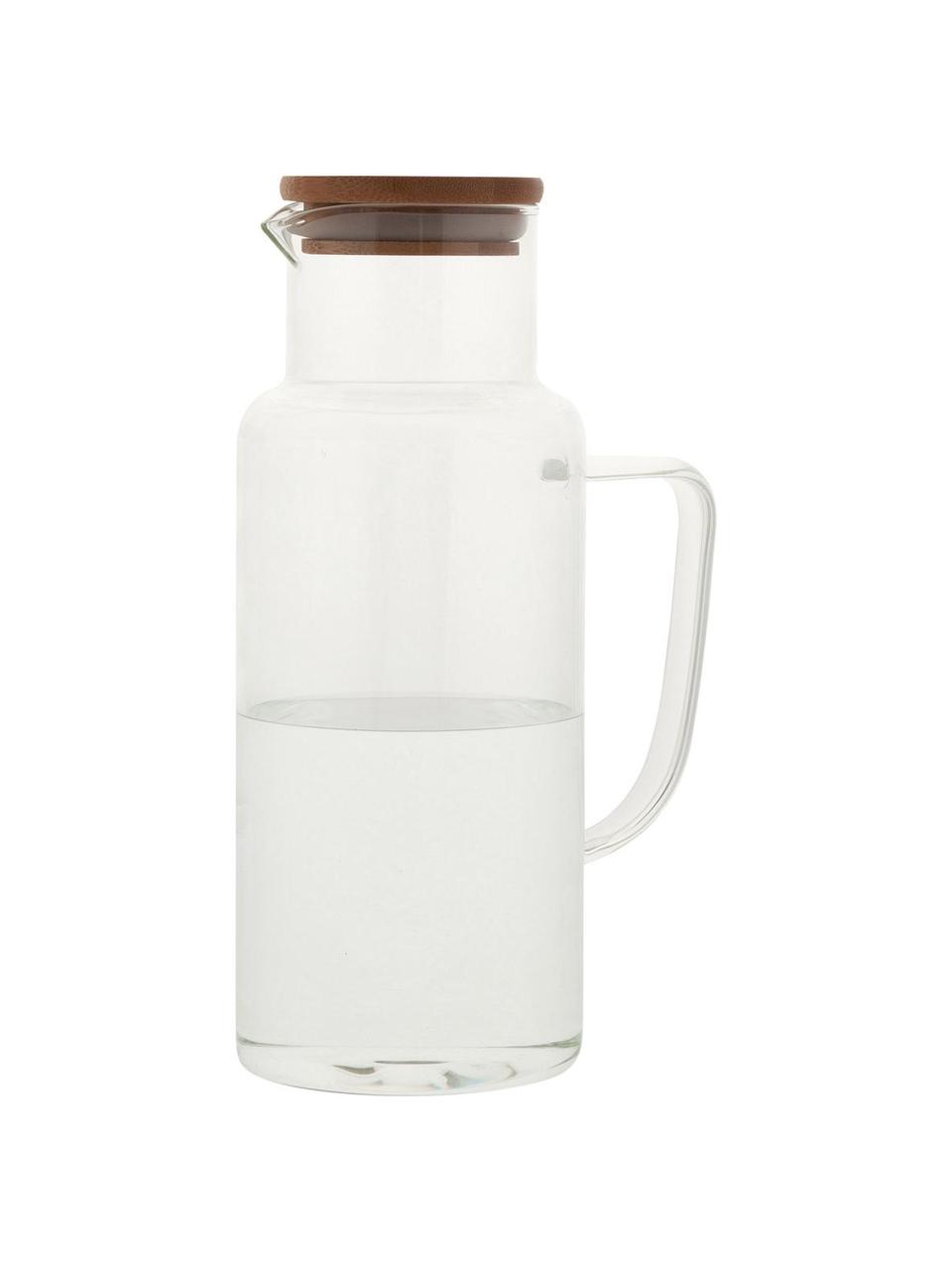 Karafka ze szkła z bambusową pokrywką Jarro, 1 l, Transparentny, W 23 cm, 1 l