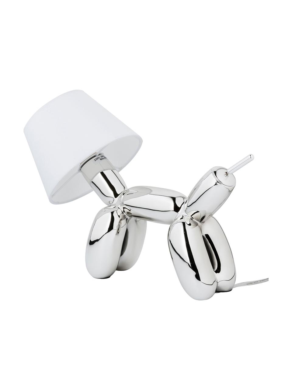 Dizajnová stolová lampa Doggy, Chrómová, biela