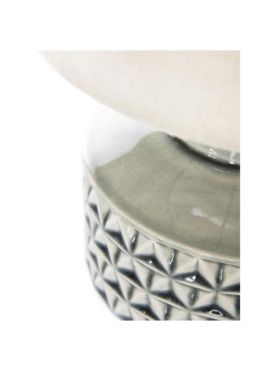 Kleine Keramik-Tischlampe Monica mit Leinenschirm, Lampenschirm: Leinen, Lampenfuß: Keramik, Beige, Grau, Ø 23 x H 33 cm