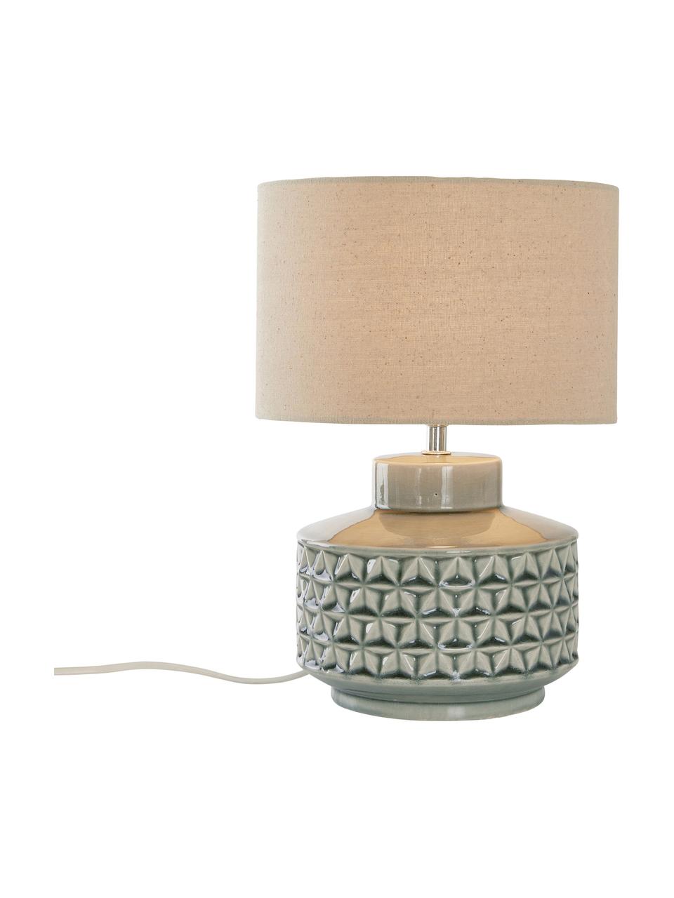 Kleine keramische tafellamp Monica met linnen lampenkap, Lampenkap: linnen, Lampvoet: keramiek, Beige, grijs, Ø 23 x H 33 cm