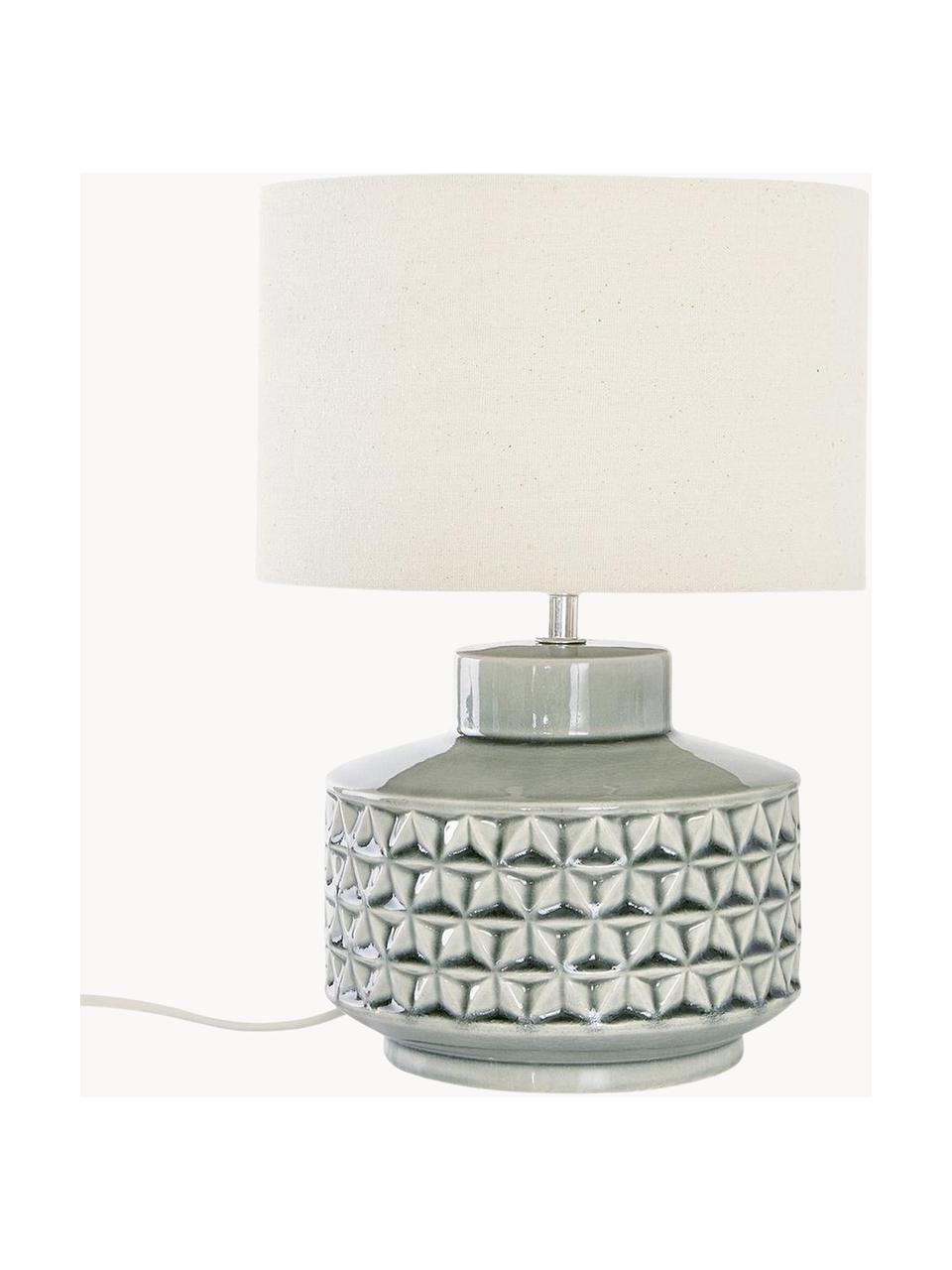 Kleine Keramik-Tischlampe Monica mit Leinenschirm, Lampenschirm: Leinen, Lampenfuß: Keramik, Beige, Grau, Ø 23 x H 33 cm
