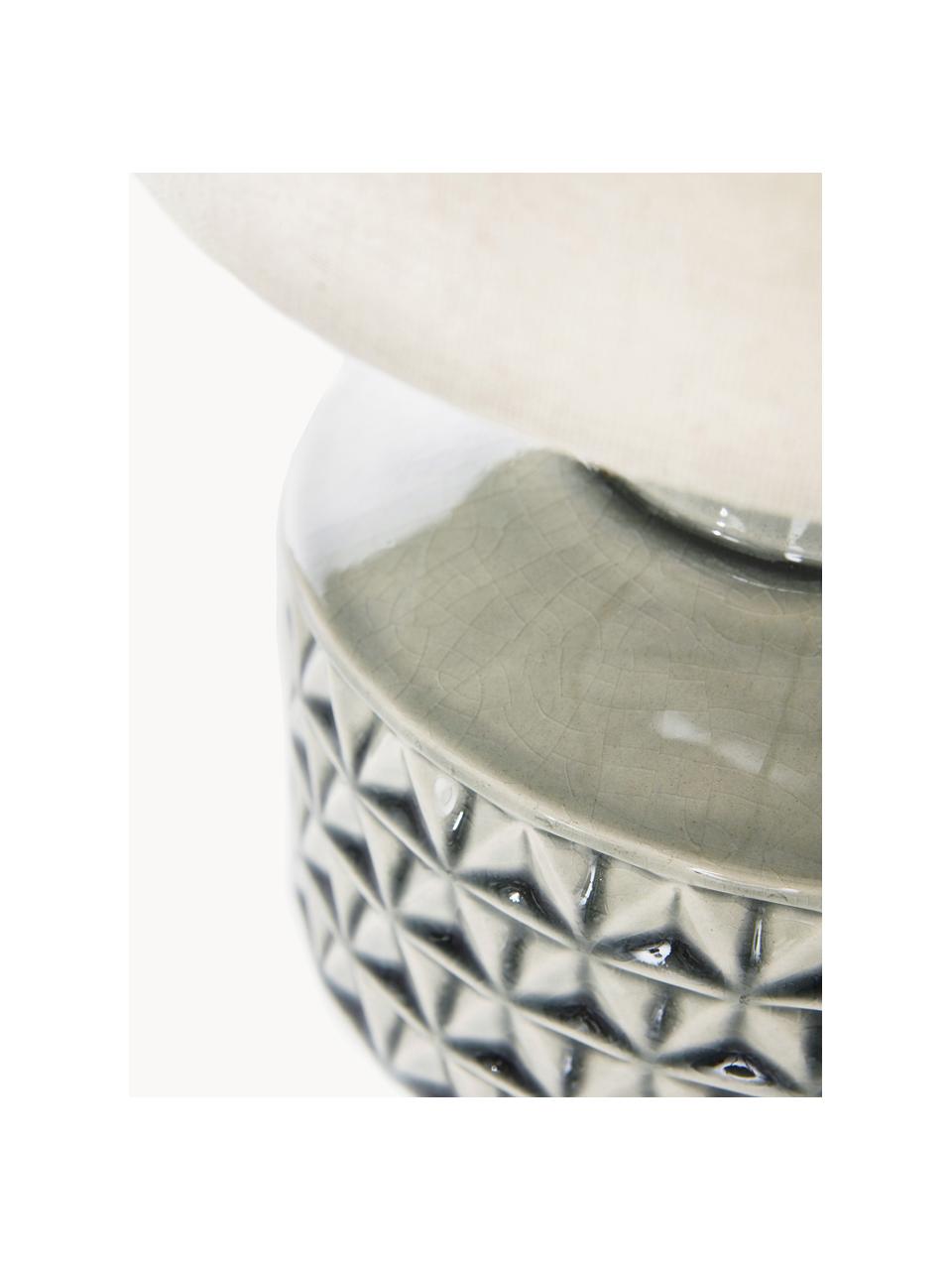 Lampada da tavolo piccola con base in ceramica Monica, Paralume: lino, Struttura: metallo, Beige, grigio, Ø 23 x Alt. 33 cm