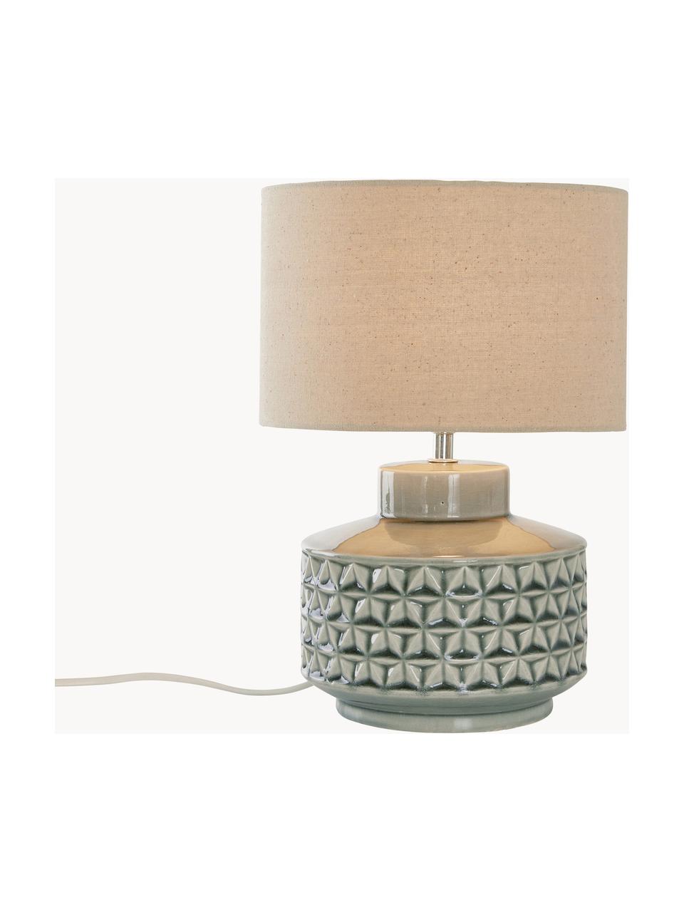 Kleine Keramik-Tischlampe Monica mit Leinenschirm, Lampenschirm: Leinen, Lampenfuß: Keramik, Beige, Grau, Ø 23 x H 33 cm