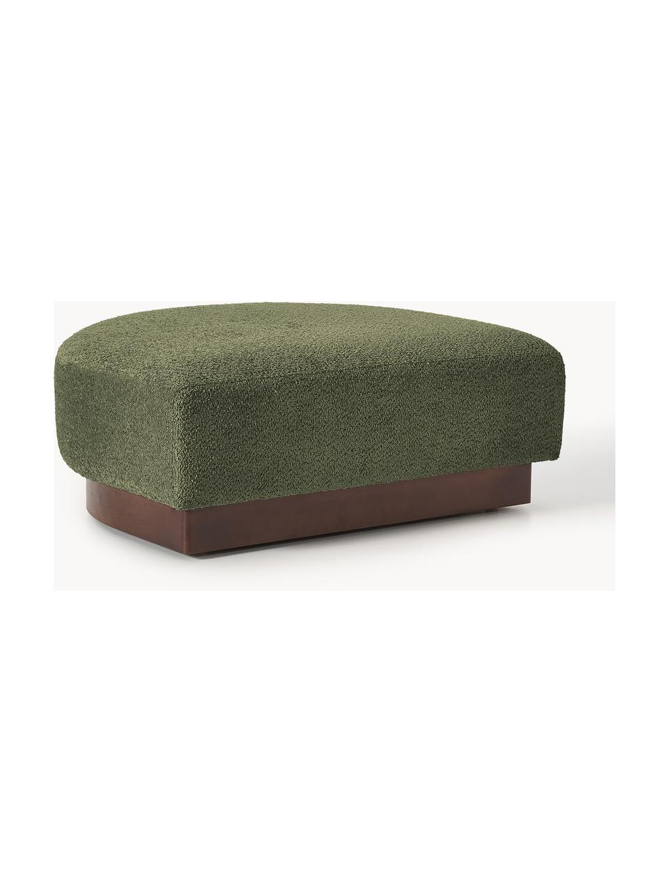 Pouf en peluche-bouclette Natalie, Peluche-bouclette vert foncé, bois de hêtre foncé, larg. 91 x haut. 45 cm