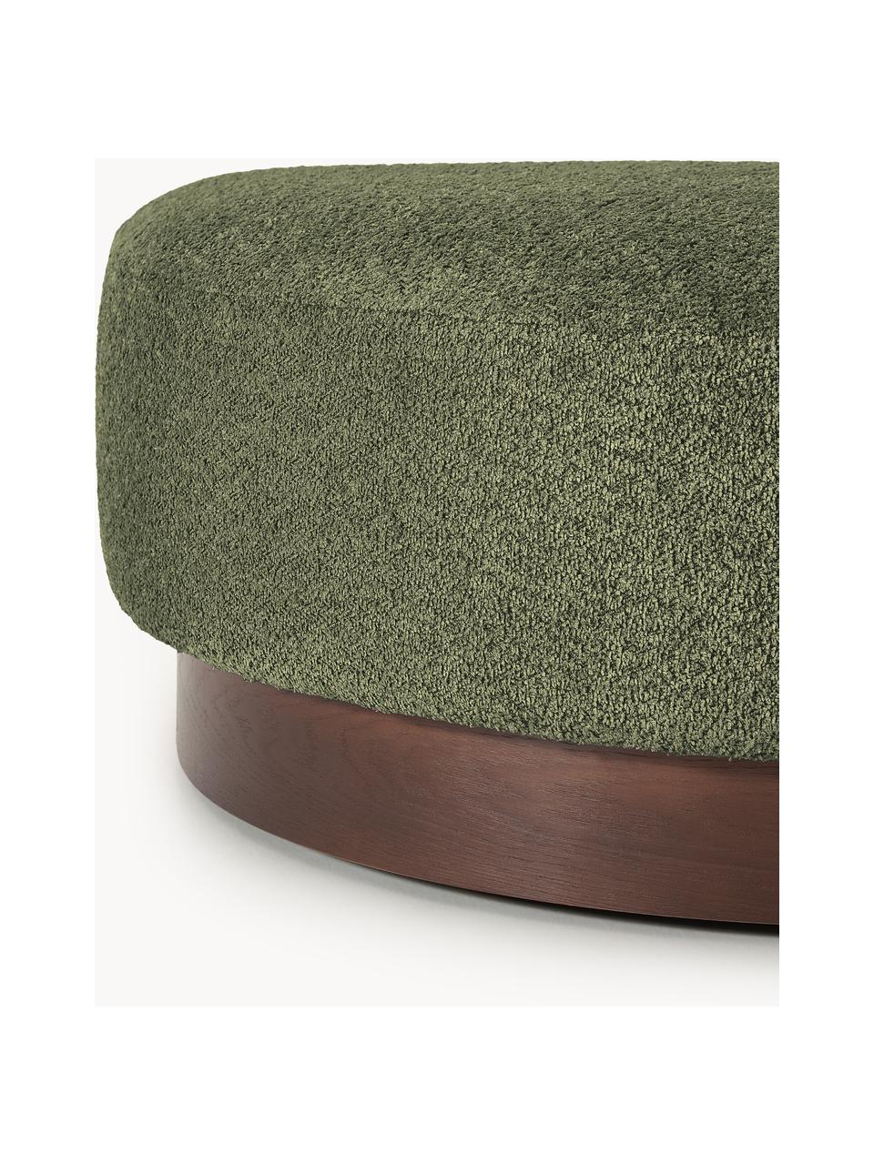 Pouf en peluche-bouclette Natalie, Peluche-bouclette vert foncé, bois de hêtre foncé, larg. 91 x haut. 45 cm