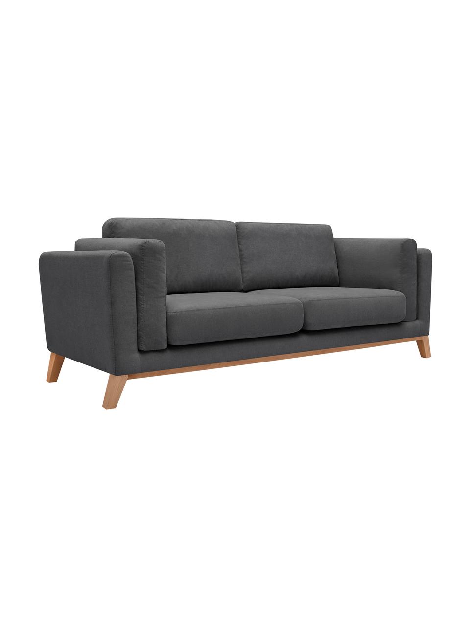 Sofa Seattle (3-osobowa), Tapicerka: 100% poliester, Stelaż: drewno naturalne, płyta w, Nogi: drewno naturalne, Ciemny szary, S 218 x G 86 cm