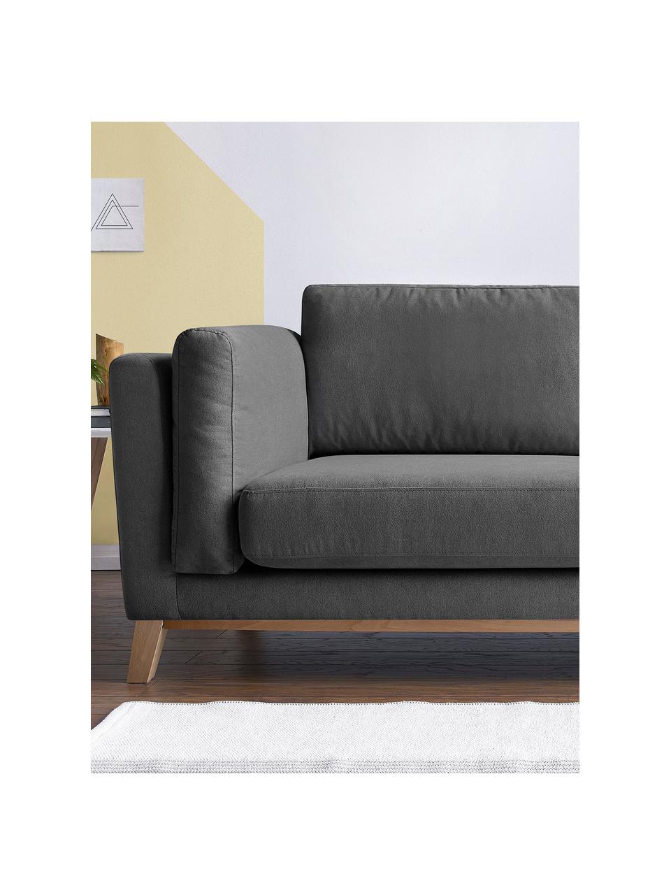 Sofa Seattle (3-osobowa), Tapicerka: 100% poliester, Stelaż: drewno naturalne, płyta w, Nogi: drewno naturalne, Ciemny szary, S 218 x G 86 cm