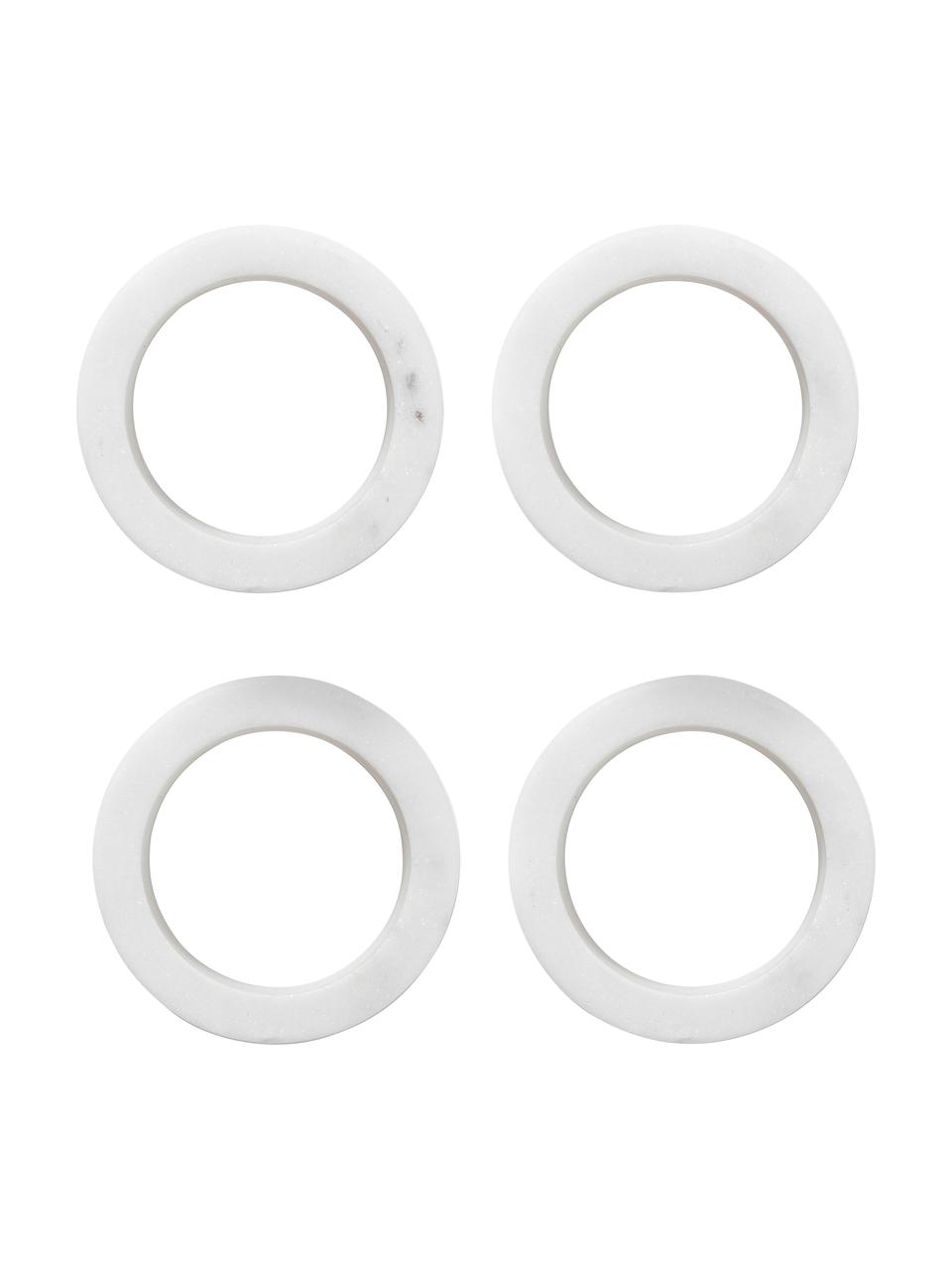 Set 4 portatovaglioli in marmo Agata, Marmo, Bianco marmorizzato, Ø 6 x Alt. 3 cm