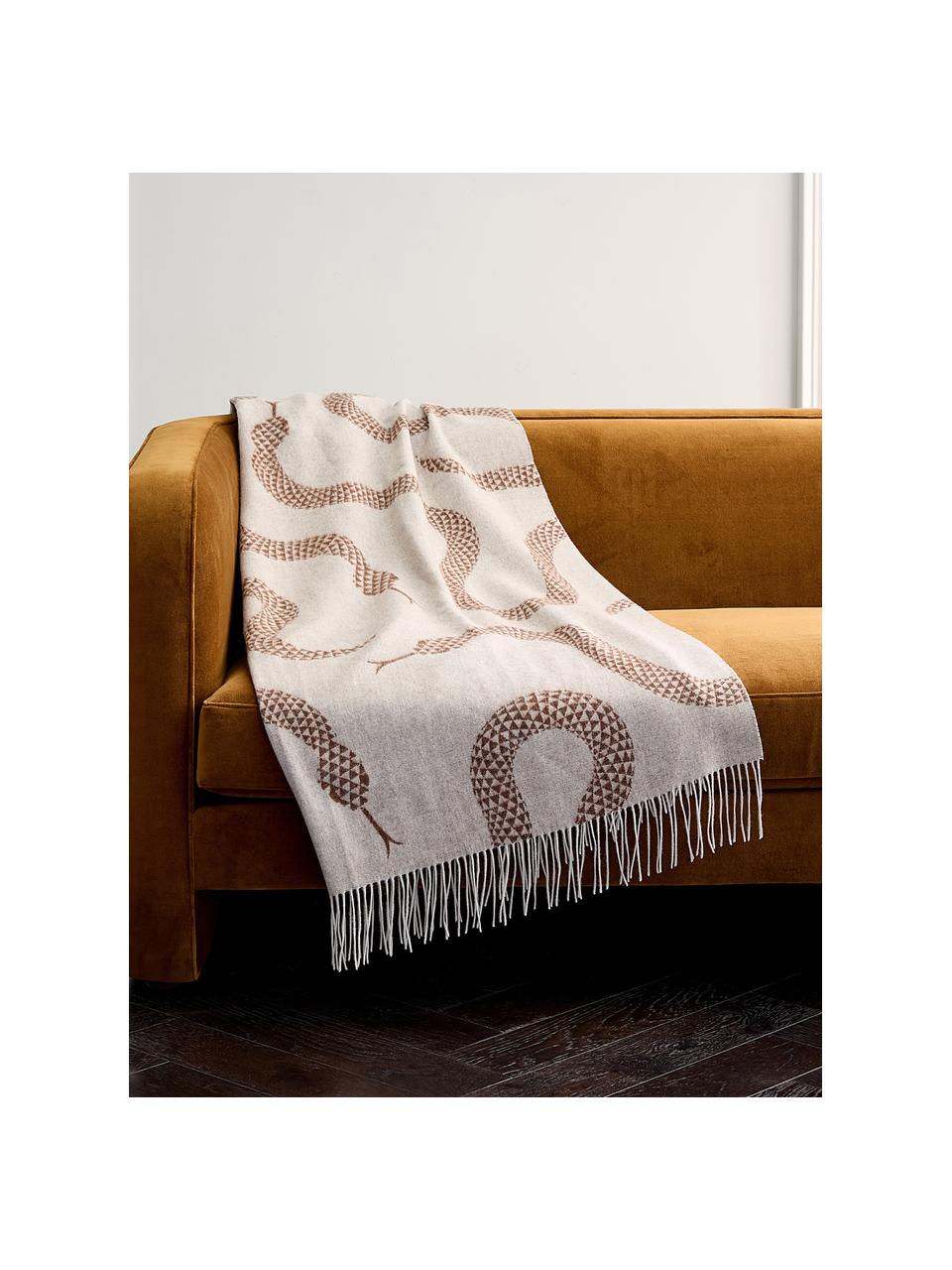 Handgefertigtes Plaid Eden aus Merino-Wolle, Hellbeige, Hellbraun, B 178 x L 127 cm