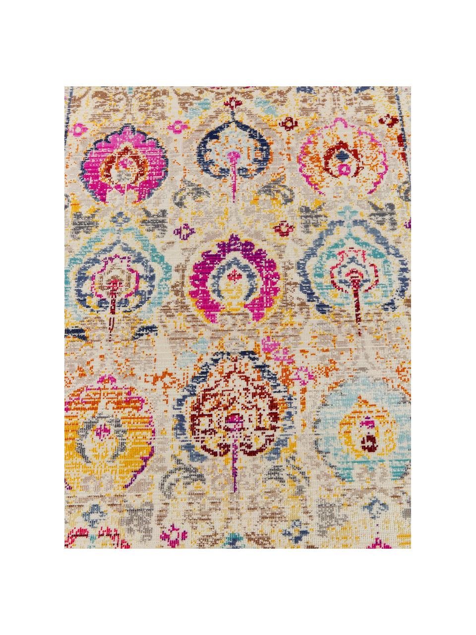 Niederflor-Läufer Kashan mit bunten Ornamenten, Flor: 100 % Polypropylen, Hellbeige, Bunt, B 71 x L 230 cm