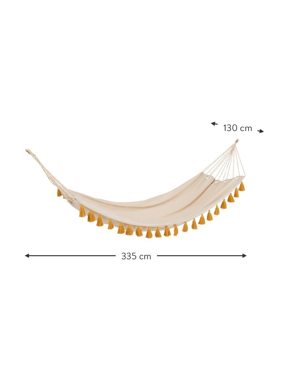 Hängematte Quast mit Fransen in Creme/Ocker, Baumwolle, Leinen, Polyester, Cremefarben, Ockergelb, B 228 x H 335 cm
