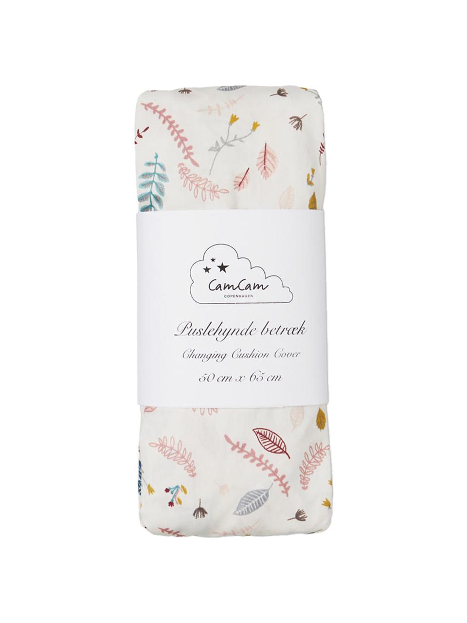 Funda cambiador de algodón orgánico Pressed Leaves, 100% algodón ecológico con certificado OCS, Blanco crema con estampado multicolor, An 50 x L 65 cm
