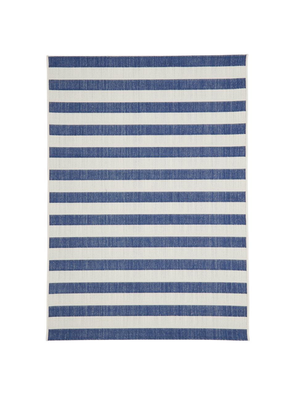 Gestreept in- & outdoor vloerkleed Axa in blauw/crèmewit, 86% polypropyleen, 14% polyester, Crèmewit, blauw, B 200 x L 290 cm (maat L)