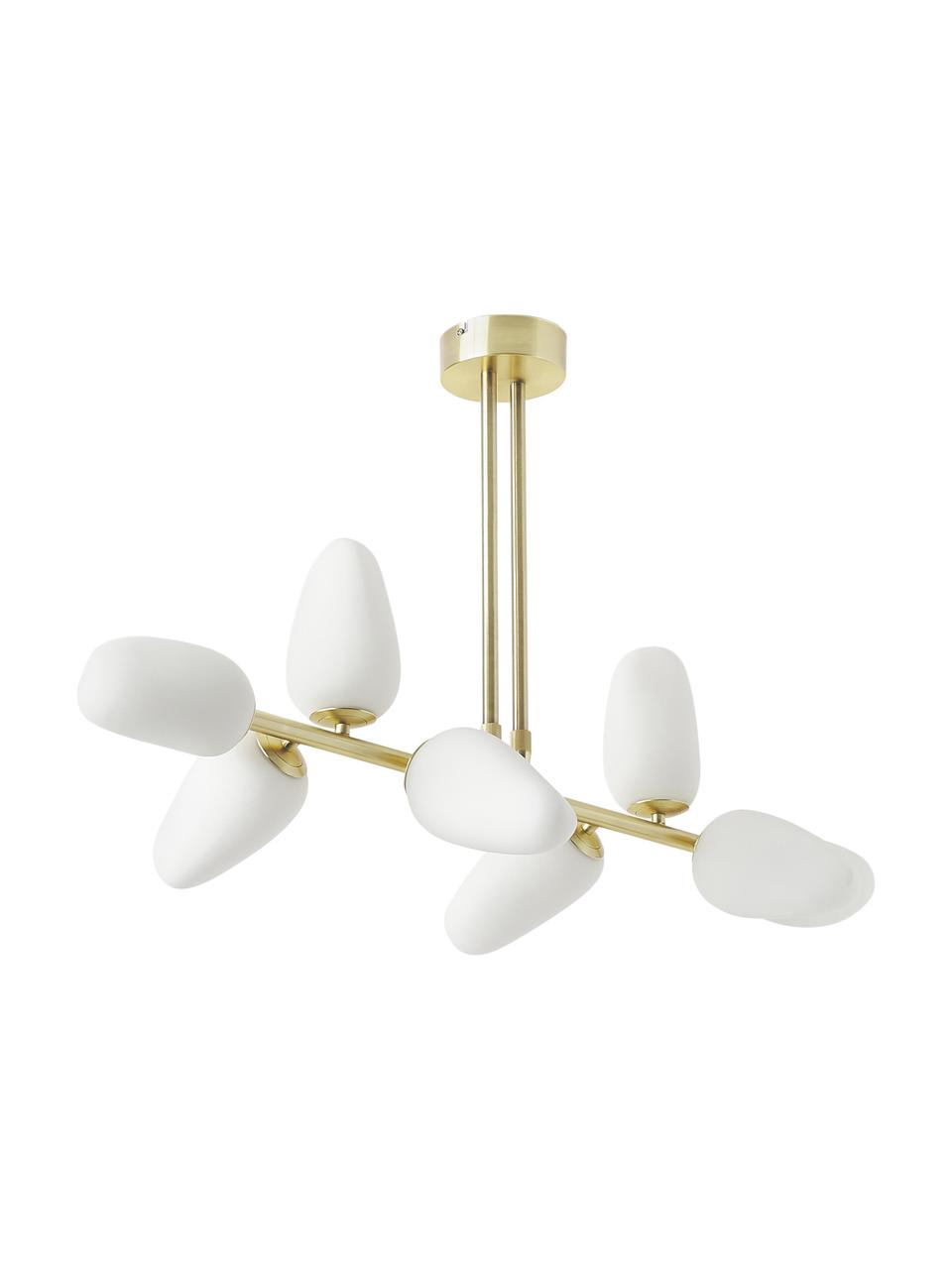Suspension en verre opalescent Lilja, Blanc, couleur laitonnée, larg. 100 x haut. 55 cm