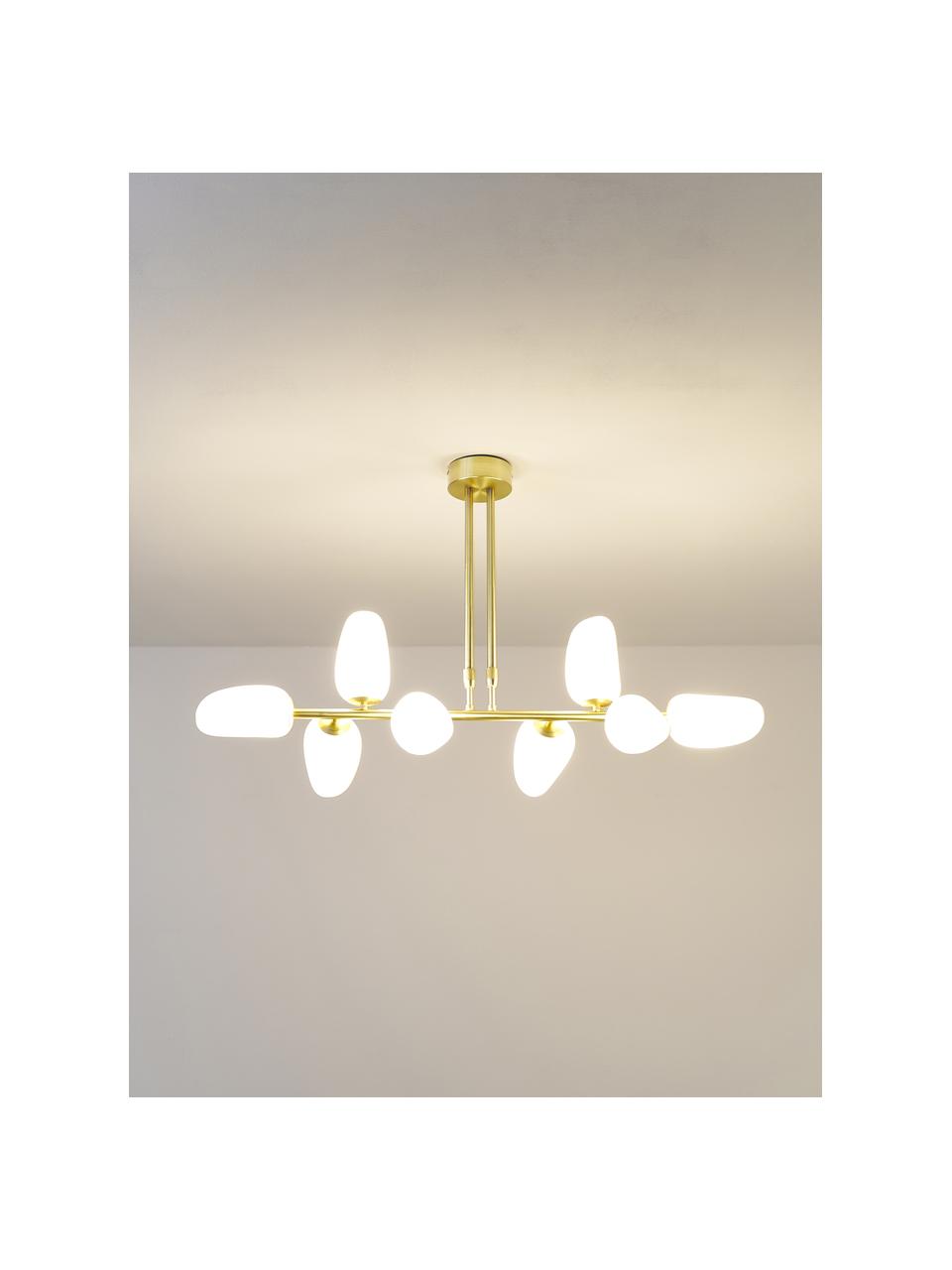 Suspension en verre opalescent Lilja, Blanc, couleur laitonnée, larg. 100 x haut. 55 cm