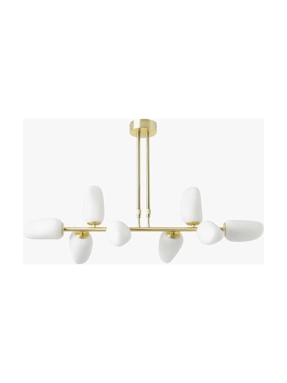 Lámpara de techo de vidrio opalino Lilja, Estructura: metal, latón, Blanco, dorado, An 100 x Al 55 cm