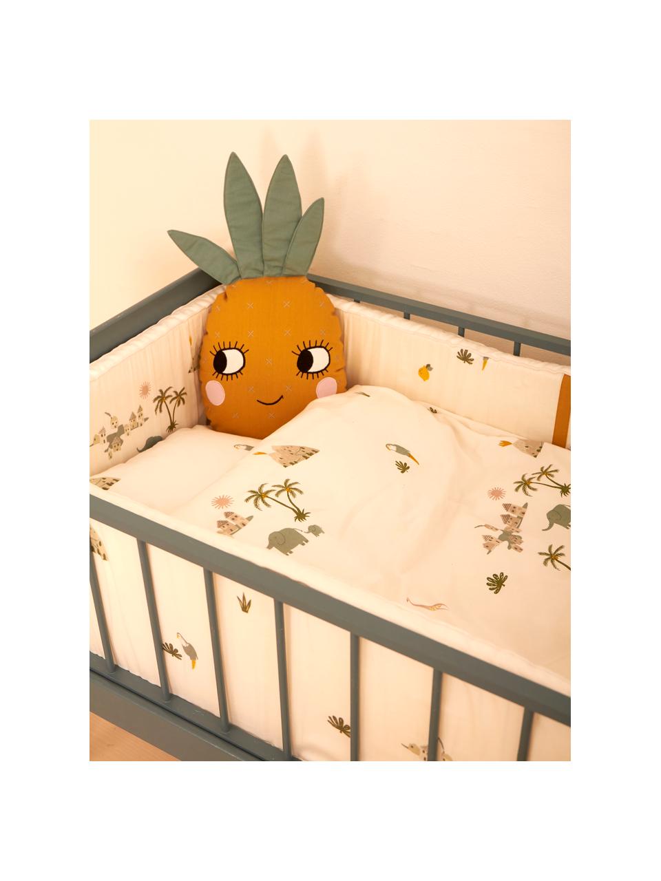 Cojín de algodón Pineapple, con relleno, Exterior: 100% algodón, Amarillo, gris verdoso, An 30 x L 56 cm