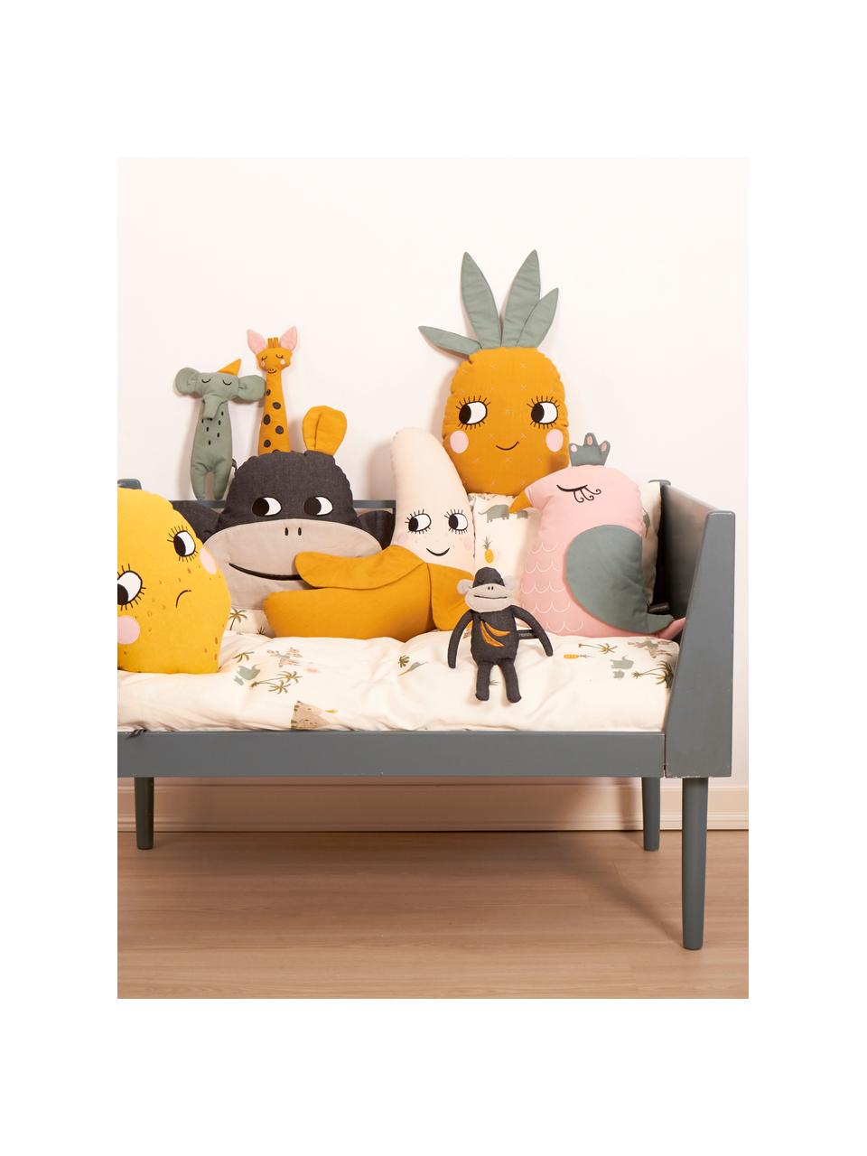 Coussin en coton Pineapple, Jaune, gris-vert, larg. 30 x long. 56 cm