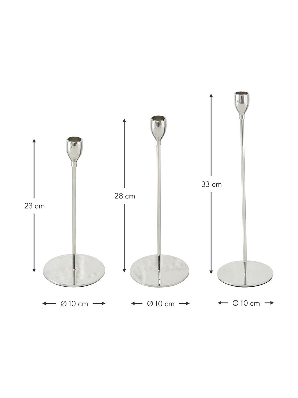 Set de candelabro Malte, 3 uds., Metal, Plateado, Set de diferentes tamaños