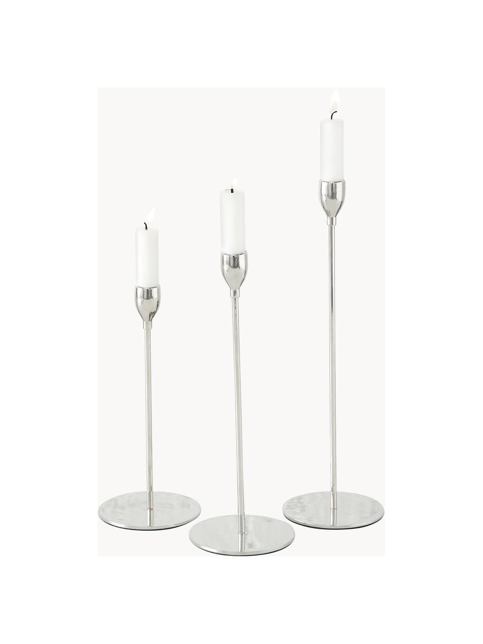 Candelabro Malte, 3 uds., Metal, Plateado, Set de tamaños diferentes