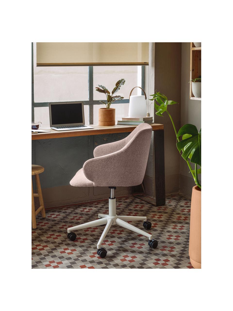 Sedia da scrivania imbottita Einara, regolabile in altezza, Rivestimento: poliestere, Struttura: acciaio rivestito, Ruote: polipropilene, Tessuto rosa, Larg. 64 x Alt. 64 cm