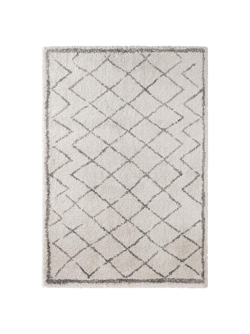 Hochflor-Teppich Luna Diamond mit Rautenmuster, Grau/Creme, Flor: 100% Polypropylen, Creme, Grau, B 80 x L 150 cm (Größe XS)